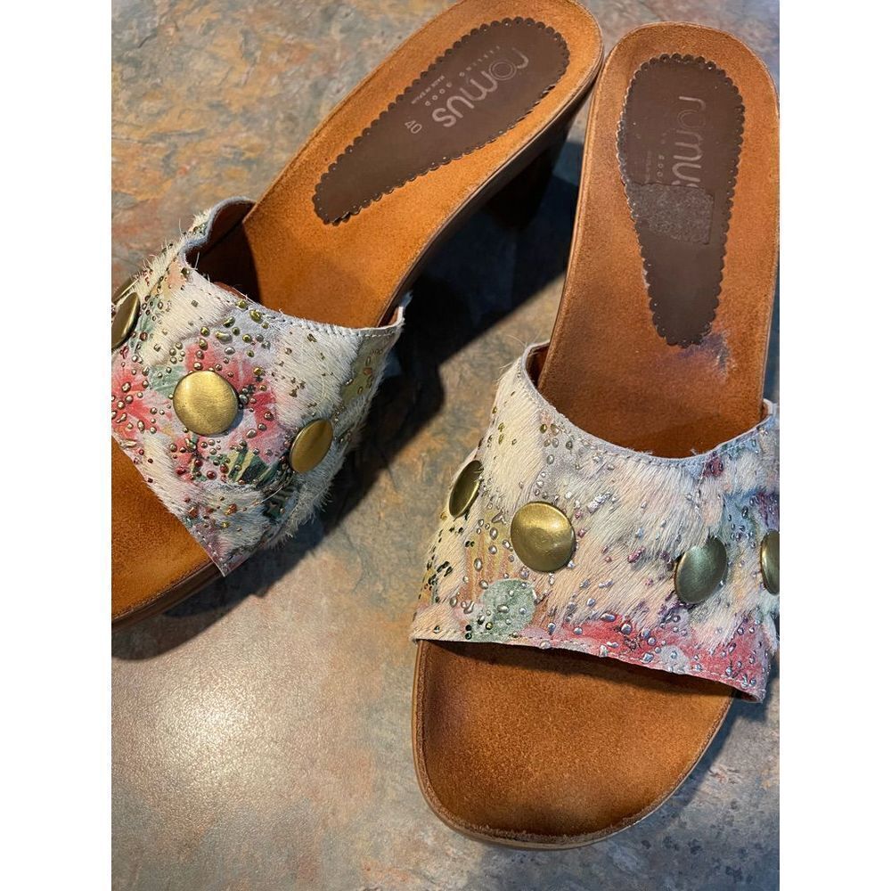 Romus Feeling Good Wooden Mule Clogs Fur and Leather